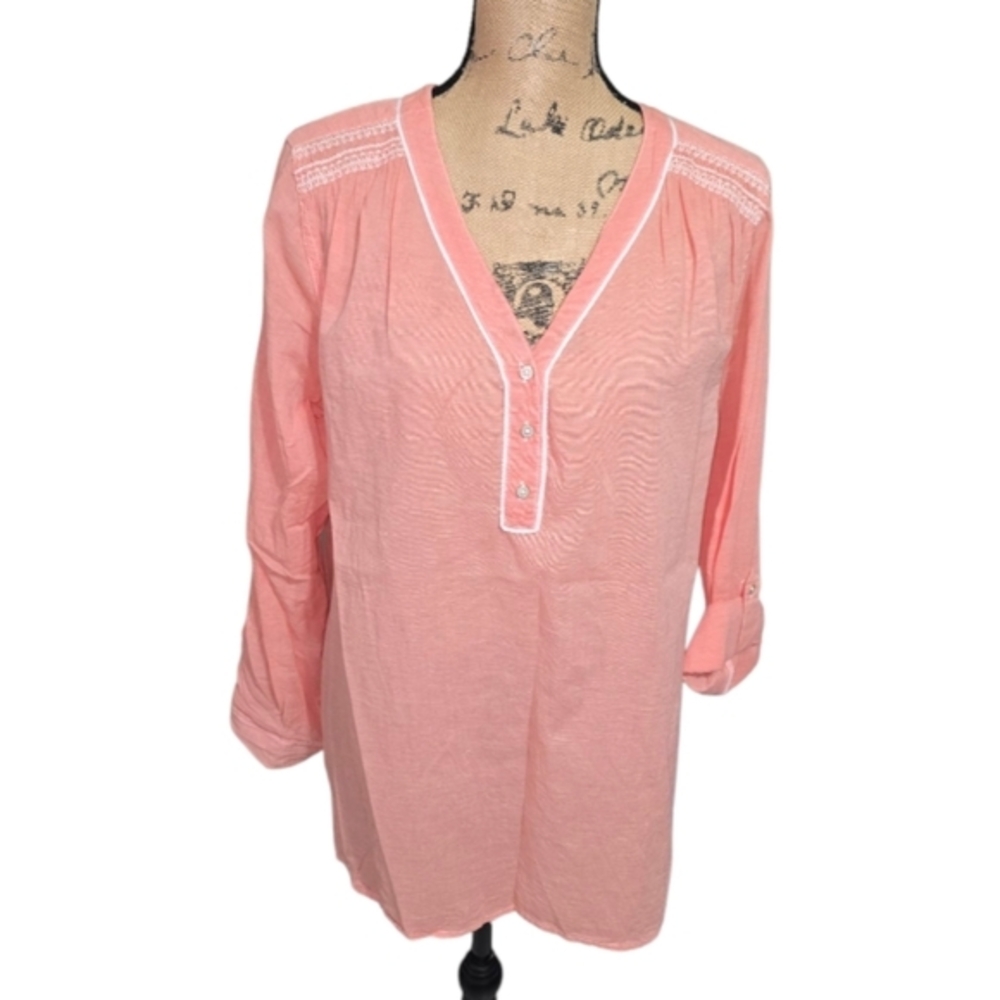 Tommy Hilfiger Womens‎ XL Coral Pink Striped Cotton Boyfriend Fit Tunic Top